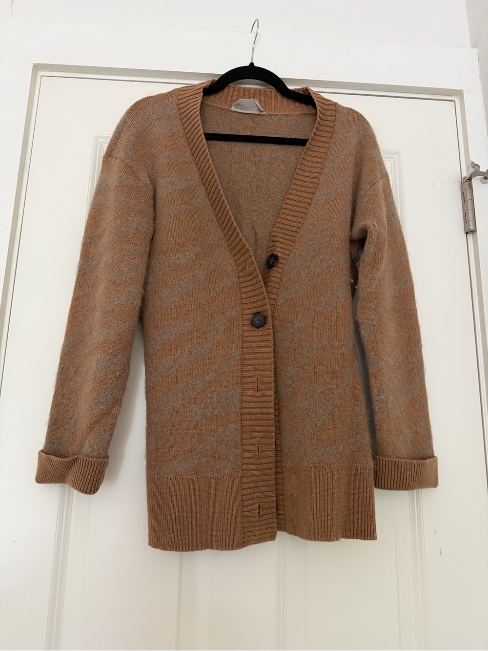 Everlane Camel/Taupe Two-Tone V-Neck Button Cardigan